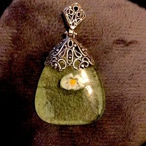 Green uranium glass pendant. Sterling silver.
